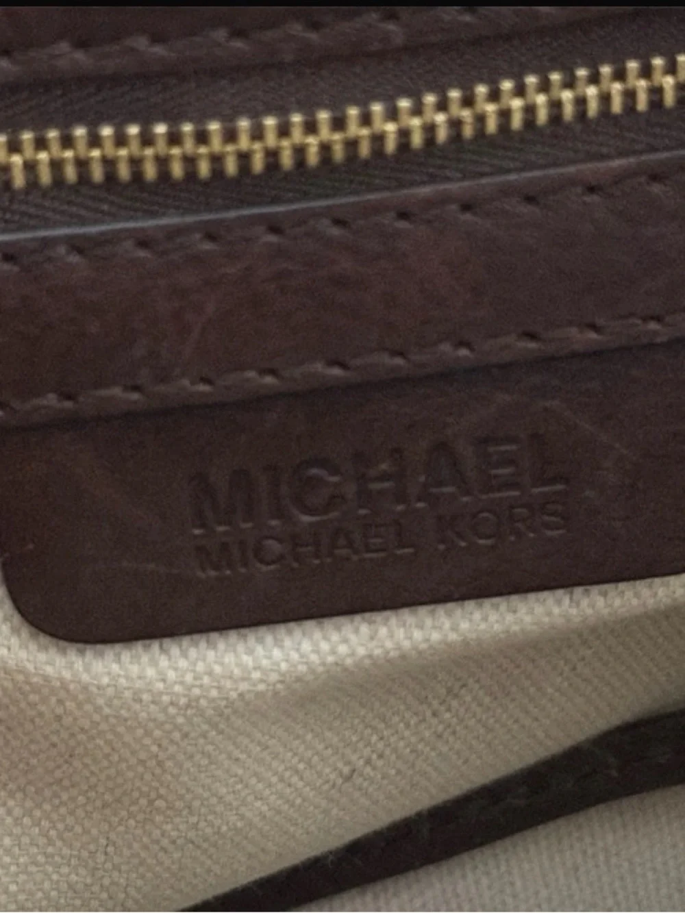 Michael Kors Dark Brown Leather Shoulder Bag with Gold Stud Accents